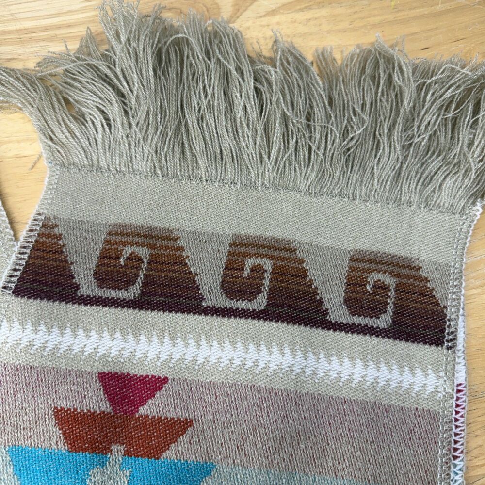 Southwestern Style Fringed Scarf 8”x33”Geometric Zapotec Style Soft - Picture 2 of 11